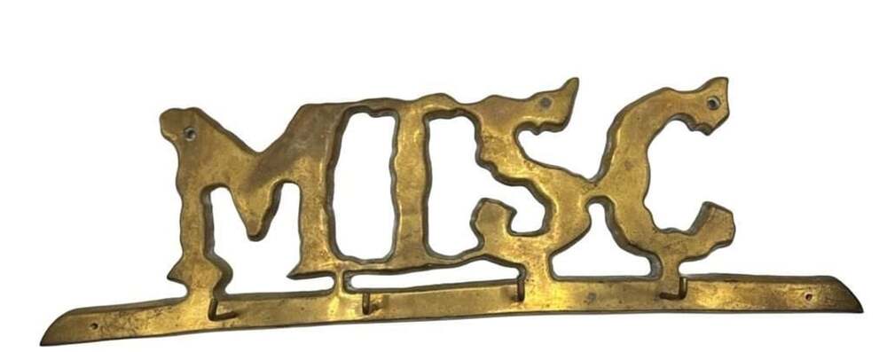 Vintage Solid Brass MISC Word Wall Hook Rack Key Holder Sign Board